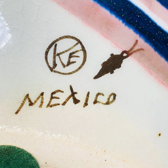 Vintage Ken Edwards Tonala Pottery DUCK, Folk Art Blue Bird Butterfly Florals - Picture 8 of 13